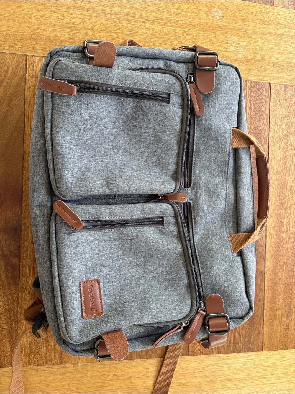 CoolBell Travel Backpack - Gray with Brown Trim